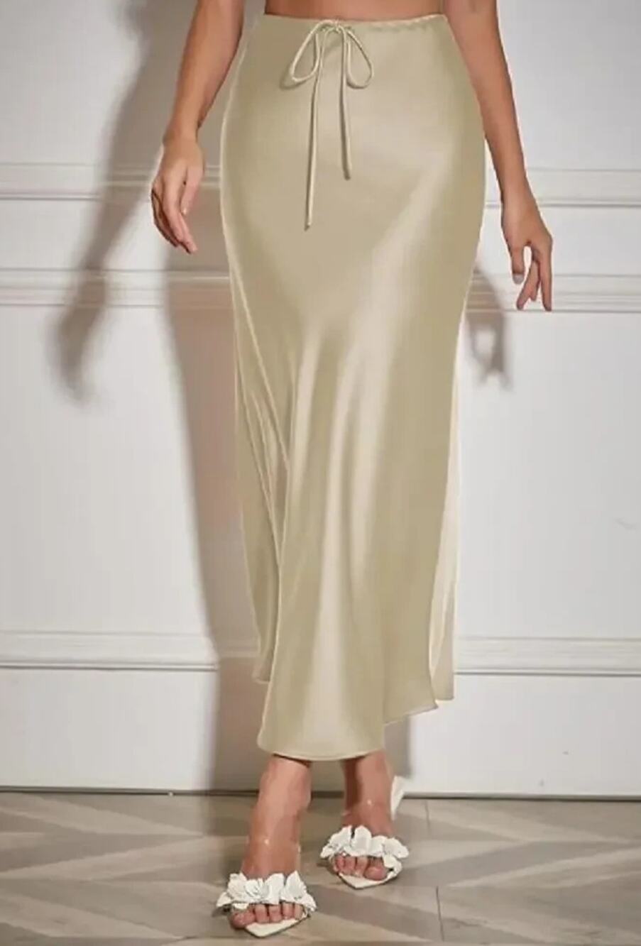 Women's Maxi Skirts Satin Drawstring High Waisted Silk Elegant Flowy Casual - Picture 1 of 4